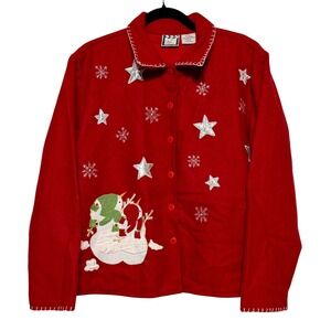 Take Two Vintage Christma Snowman Wool Jacket‎ Cardigan Womens Sz L Embroidered